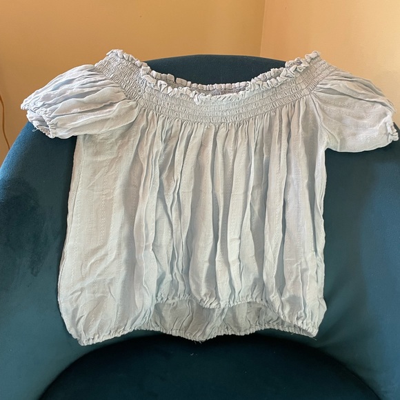 Violet Light Blue Off the Shoulder Top - Picture 4 of 4